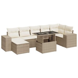 vidaXL Salon de jardin avec coussins 8 Pièces beige résine tressée