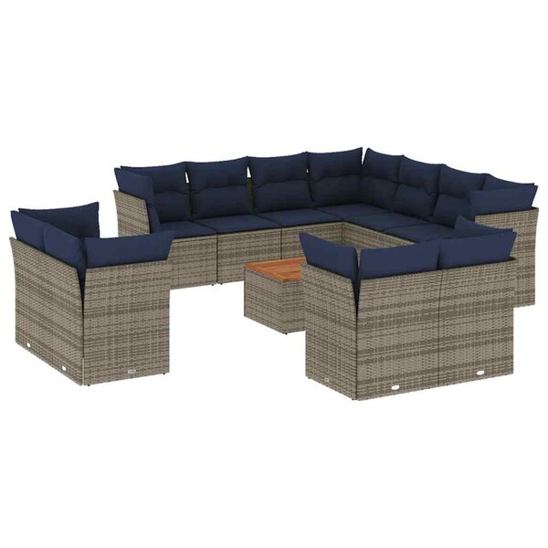 vidaXL Salon de jardin avec coussins 12 Pièces gris résine tressée