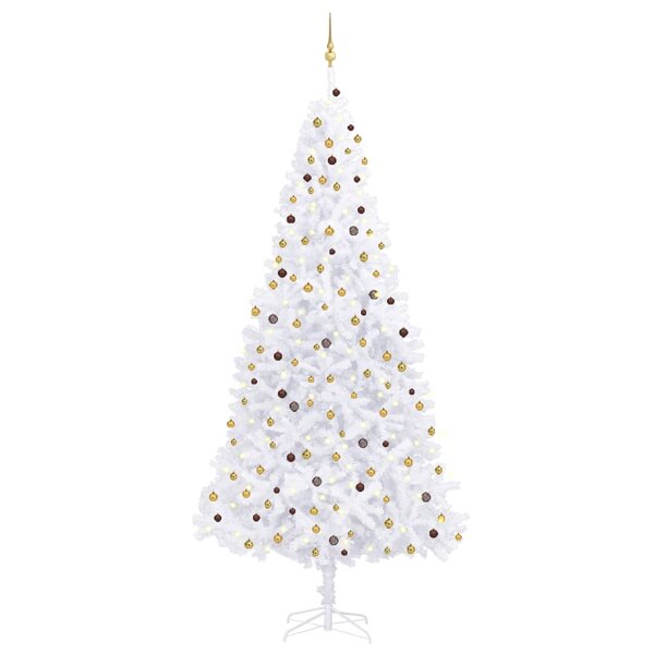 vidaXL Arbre de Noël artificiel pré-éclairé et boules 300 cm blanc