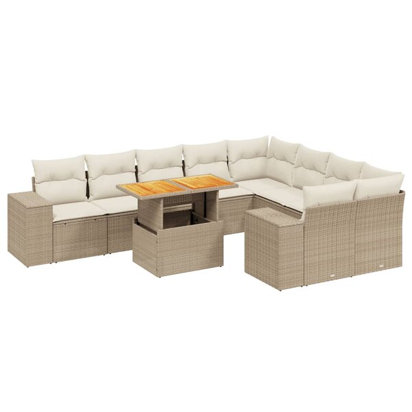 vidaXL Salon de jardin avec coussins 10 Pièces beige résine tressée