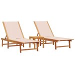 vidaXL Chaises longues lot de 2 table crème bois d'acacia et textilène