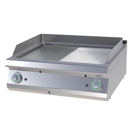 Plancha gaz double plaque de cuisson 1/2 lisse 1/2 rainurée - 14 kw -  - chromé 800x730x300mm