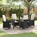 vidaXL Ensemble de salle à manger de jardin 5 pièces avec coussins en rotin noir