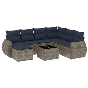 vidaXL Salon de jardin 8 Pièces avec coussins gris résine tressée