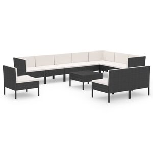 vidaXL Salon de jardin 11 Pièces avec coussins Résine tressée Noir