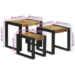vidaXL Table Gigogne 3 Pièces Marron et noir Bois de manguier brut massif