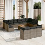vidaXL Salon de jardin avec coussins 14 Pièces gris résine tressée