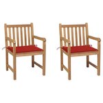 vidaXL Chaises de jardin lot de 2 et coussins rouge Bois teck massif
