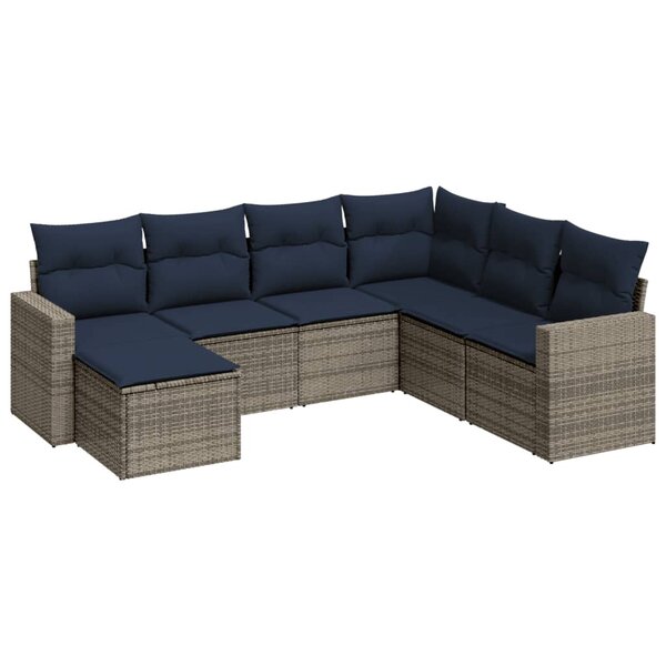 vidaXL Salon de jardin 7 Pièces avec coussins gris résine tressée