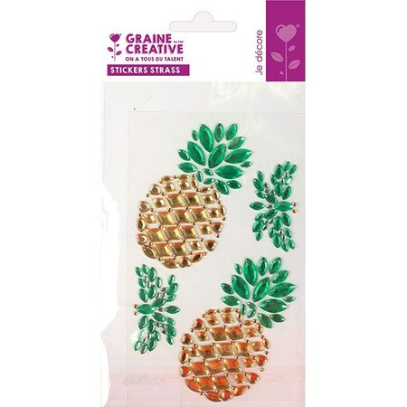 4 stickers strass 15 x 9 5 cm - Ananas