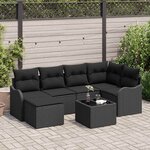 vidaXL Ensemble de canapé de jardin avec coussin 7 Pièces Noir Poly rotin