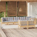 vidaXL Salon de jardin 8 Pièces avec coussins gris bois de pin massif