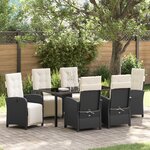 vidaXL Ensemble de salle à manger de jardin 7 pièces avec coussins noirs en poly rotin