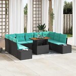 vidaXL Ensemble de canapé de jardin 10 Pièces Noir et Sarcelle