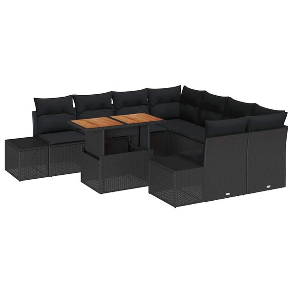 vidaXL Ensemble de canapé de jardin 9 Pièces Noir Poly rotin