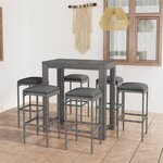vidaXL Ensemble de bar de jardin 7 Pièces et coussins Résine tressée Gris