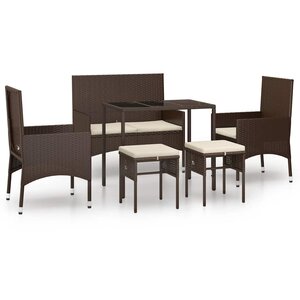 vidaXL Salon de jardin 6 Pièces avec coussins Marron Résine tressée