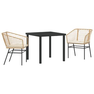 vidaXL Ensemble de salle à manger de jardin 3 pièces avec coussins marron en rattan synthétique