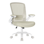 Fauteuil de bureau avec accoudoir rabattable chaise de bureau en toile siège pivotant à 360° support lombaire réglable gain de place beige 12_0005867