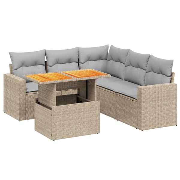 vidaXL Salon de jardin avec coussins 6 Pièces beige résine tressée