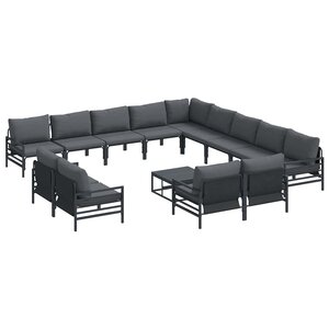 vidaXL Ensemble de canapé de jardin avec coussin 14 Pièces Noir Acier