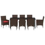 vidaXL Ensemble table et chaises avec coussin 9 Pièces Marron Rotin PE