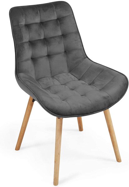 Lot de 4 chaises de salon salle à manger pied en bois et velours gris foncé 01_0000735