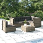 vidaXL Salon de jardin 5 Pièces avec coussins Gris Résine tressée