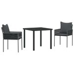 vidaXL Ensemble de salle à manger pour jardin 3 Pièces Noir Poly rotin