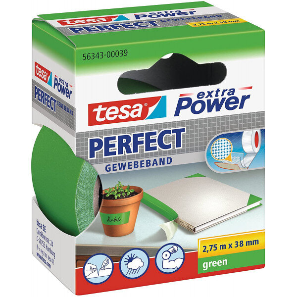 Ruban adhésif toilé réparation fixation tesa power effect 2 75m x 38mm vert