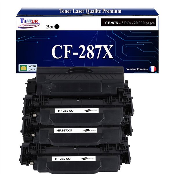 T3AZUR - 3x Toners compatibles avec  HP CF287X (87X) pour HP LaserJet Enterprise M506  M506dh  M506dn  M506n  M506x  M506xh