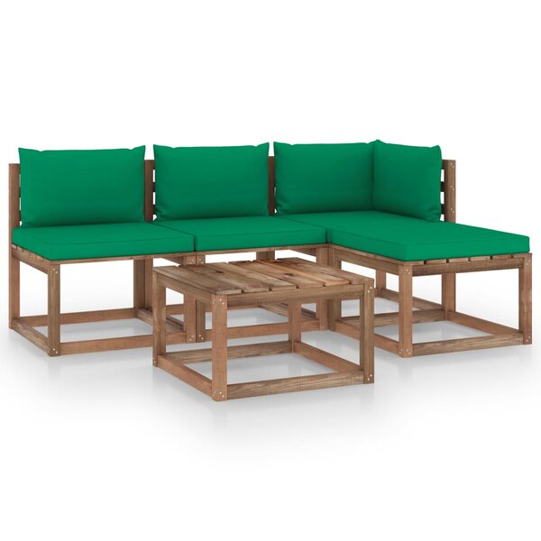 vidaXL Salon palette de jardin 5 Pièces et coussins Bois de pin imprégné