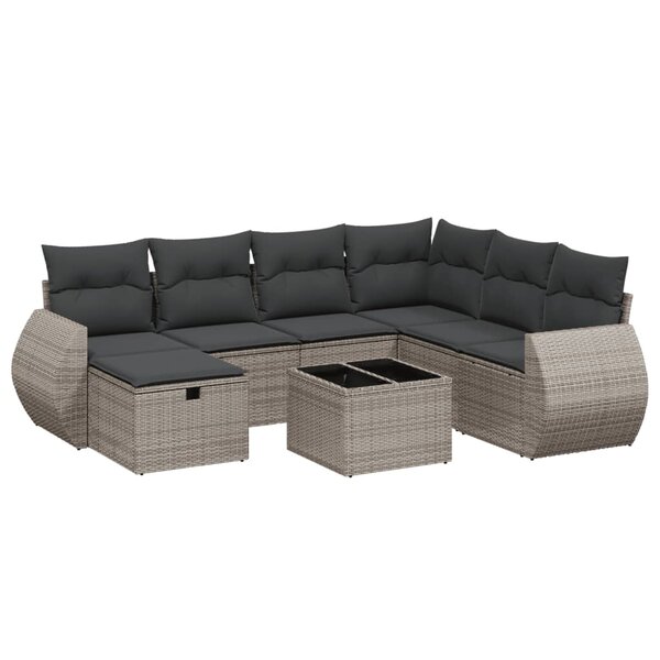 vidaXL Salon de jardin 8 Pièces avec coussins gris résine tressée