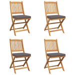 Chaises de jardin pliantes vidaXL avec coussin gris 4Pièces en bois d'acacia massif