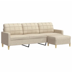 vidaXL Canapé à 3 places avec repose-pieds Crème 210 cm Tissu