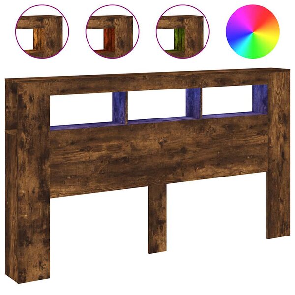 vidaXL Tête de lit à LED chêne fumé 180x18 5x103 5cm bois d'ingénierie