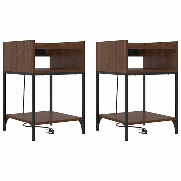 vidaXL Table de chevet avec étagère 2 Pièces Chêne marron 40 x 40 x 61 cm