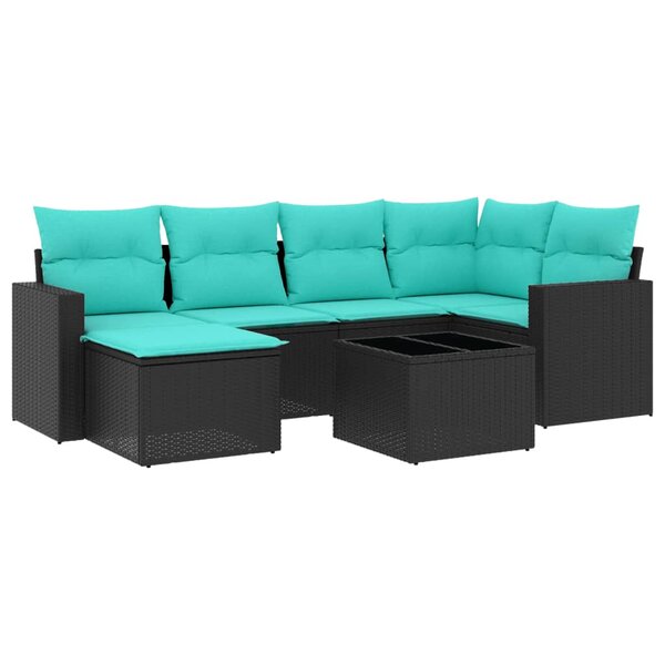 vidaXL Salon de jardin 7 Pièces avec coussins noir résine tressée