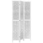 vidaXL Cloison de séparation 3 panneaux blanc bois de paulownia massif