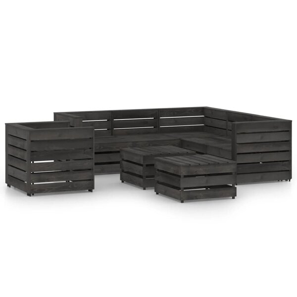 vidaXL Salon de jardin 8 Pièces Bois de pin imprégné de gris