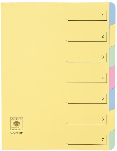 Trieur 7 onglets en dossier Dos extensible Rubriques imprimées Jaune COUTAL