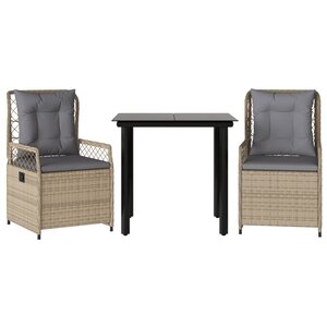 vidaXL Ensemble à manger de jardin et coussins 3 Pièces Beige poly rotin