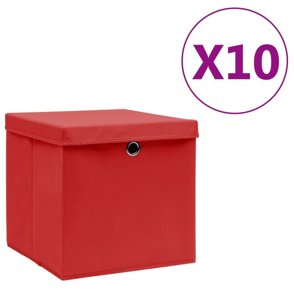 vidaXL Boîtes de rangement avec couvercles 10 Pièces 28x28x28 cm Rouge