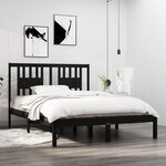 vidaXL Cadre de lit Noir Bois massif 135x190 cm Double