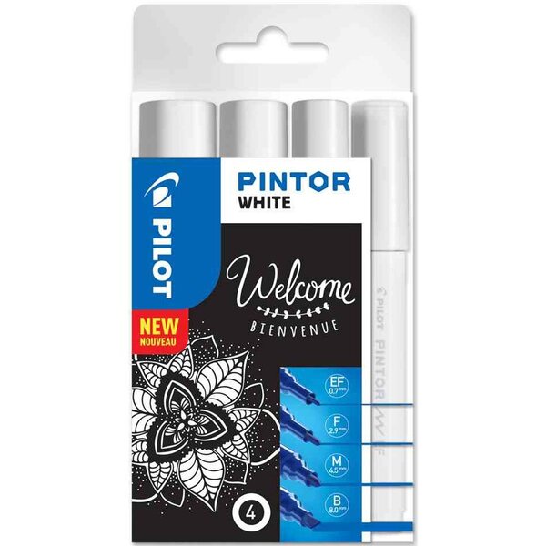 Marqueur à pigment pintor  medium  set de 4 'white' pilot