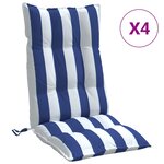vidaXL Coussins de chaise à dossier haut lot de 4 rayures bleu/blanc
