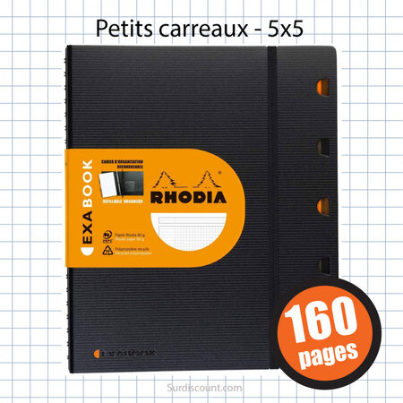 Cahier exabook 225x297 a4+ petits carreaux 5x5 160p rhodia