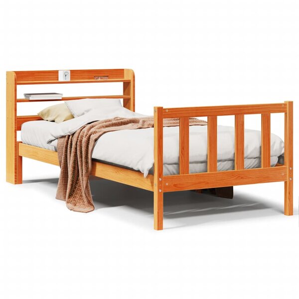 vidaXL Cadre de lit et tête de lit sans matelas cire marron 100x200 cm
