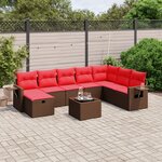 vidaXL Salon de jardin avec coussins 9 Pièces marron résine tressée