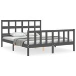 vidaXL Cadre de lit avec tête de lit gris King Size bois massif